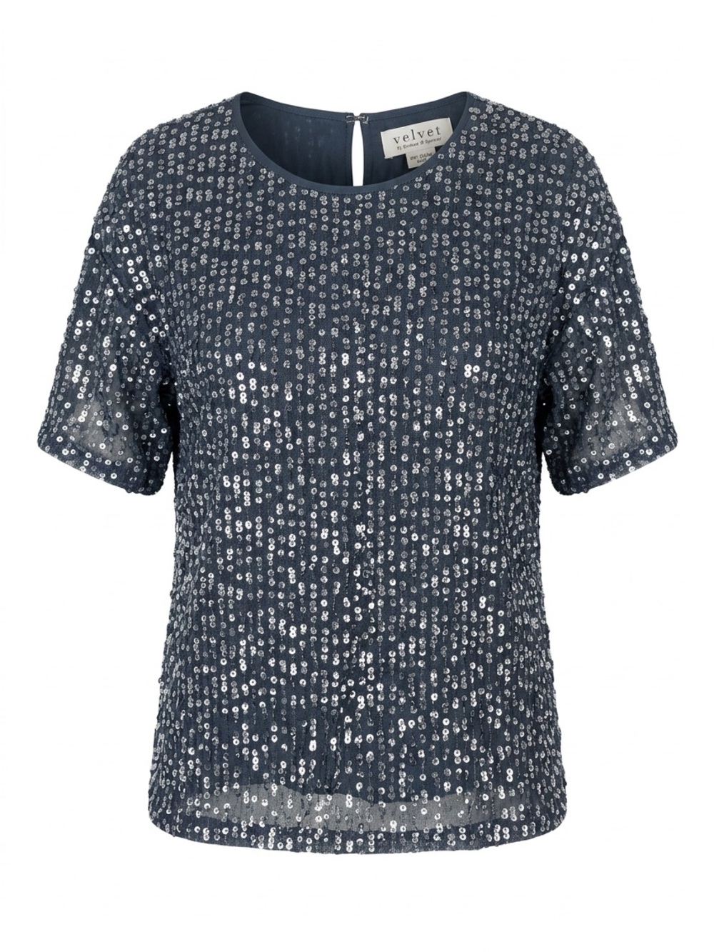 Velvet Grey Sequin Short-Sleeve Tee Top